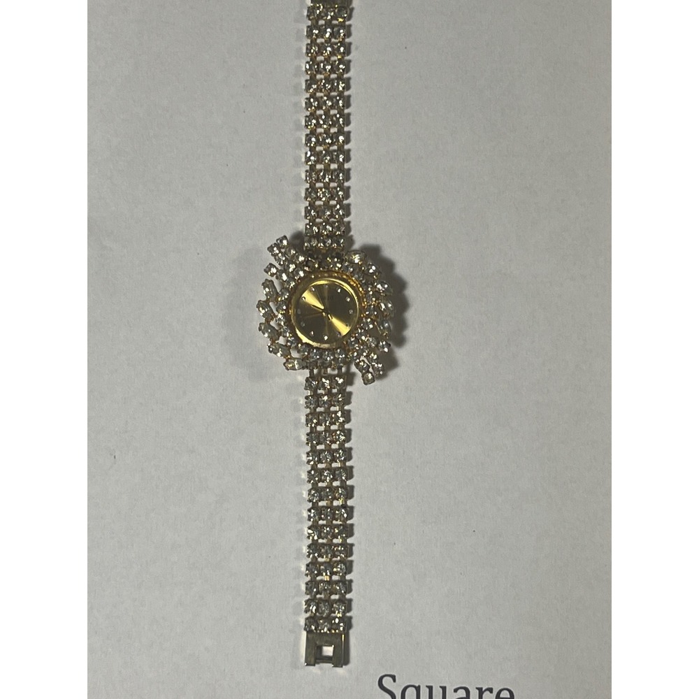 Guizo Gold Tone Crystal Sunburst Cocktail Watch‎ Rhinestone Bracelet Quartz